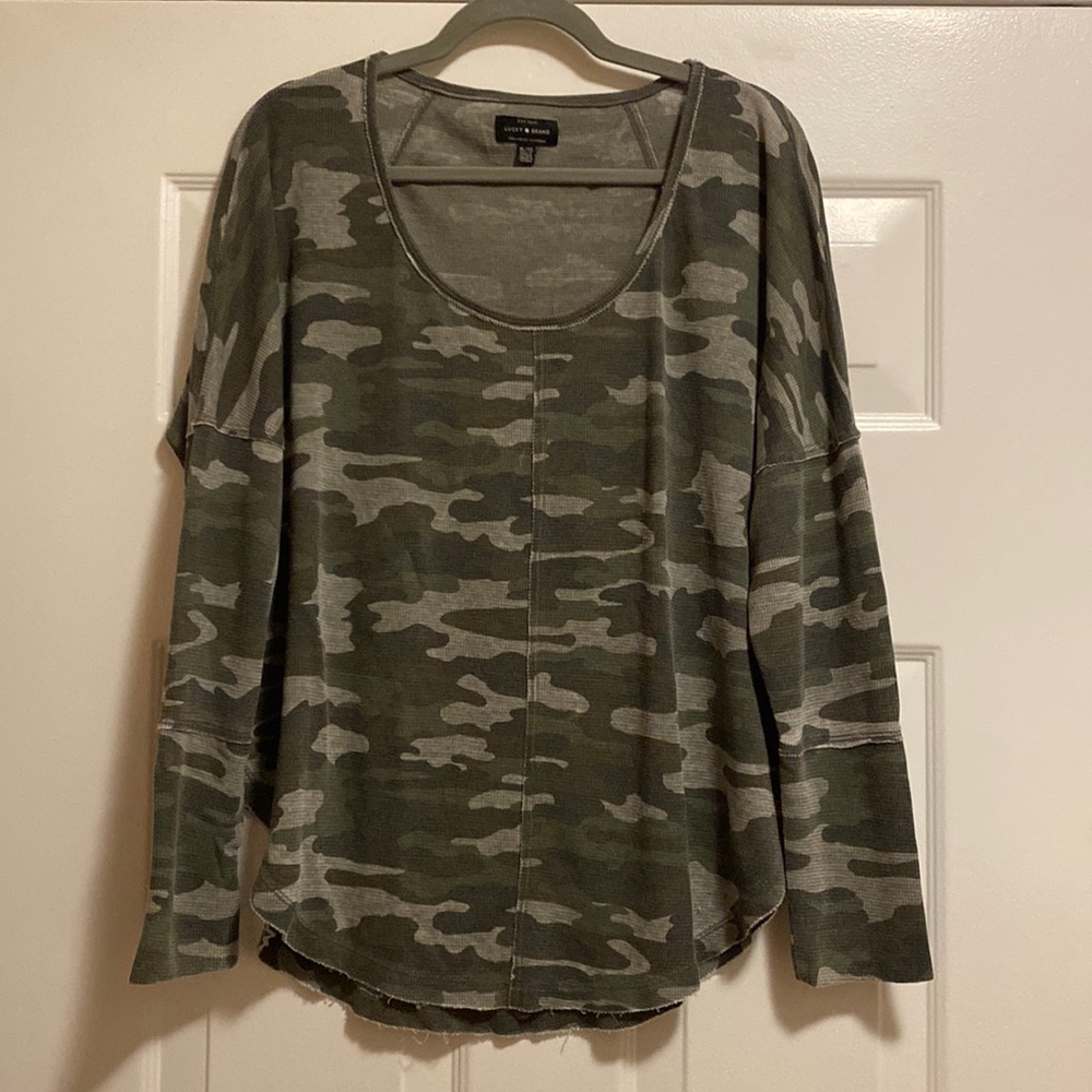 Lucky Brand Camo Scoop Neck Waffle Knit Thermal